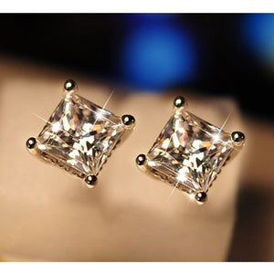 18k white gold plated made with swarovski crystal princess cut square stud earrings