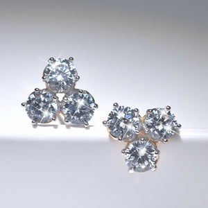 18k white yellow gold filled made with SWAROVSKI crystal stud three stone earrings