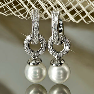 18k white gold plated made with swarovski crystal wedding pearl stud earrings