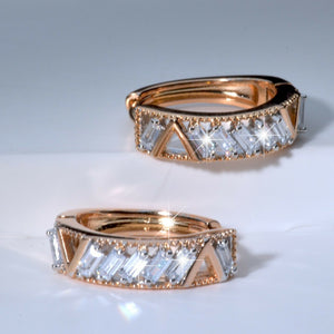 18k yellow Gold Filled made with SWAROVSKI crystal baguette round huggie V earrings