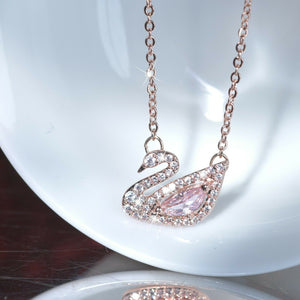 18k rose gold filled made with SWAROVSKI crystal swan pink pendant necklace small