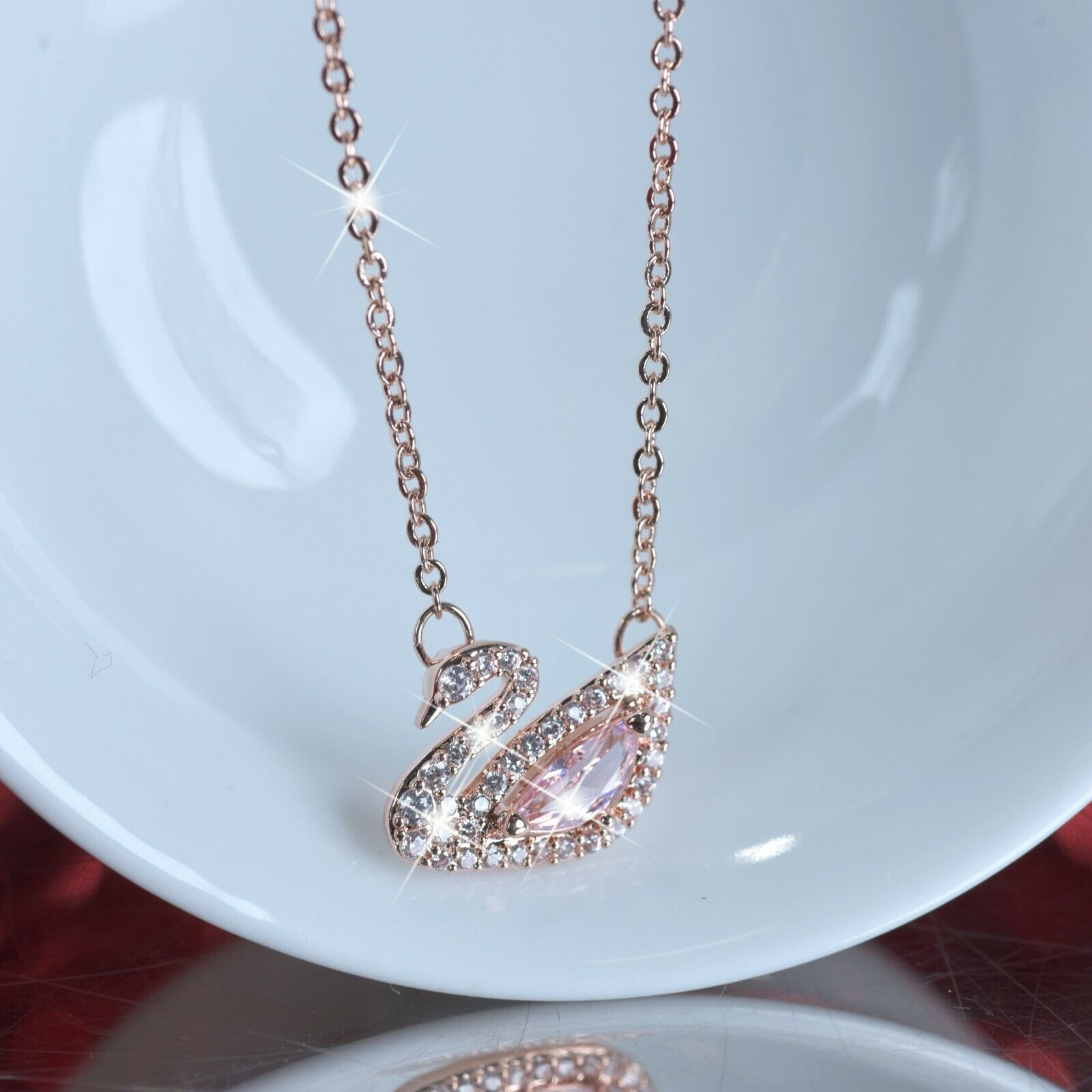 18k rose gold filled made with SWAROVSKI crystal swan pink pendant necklace small