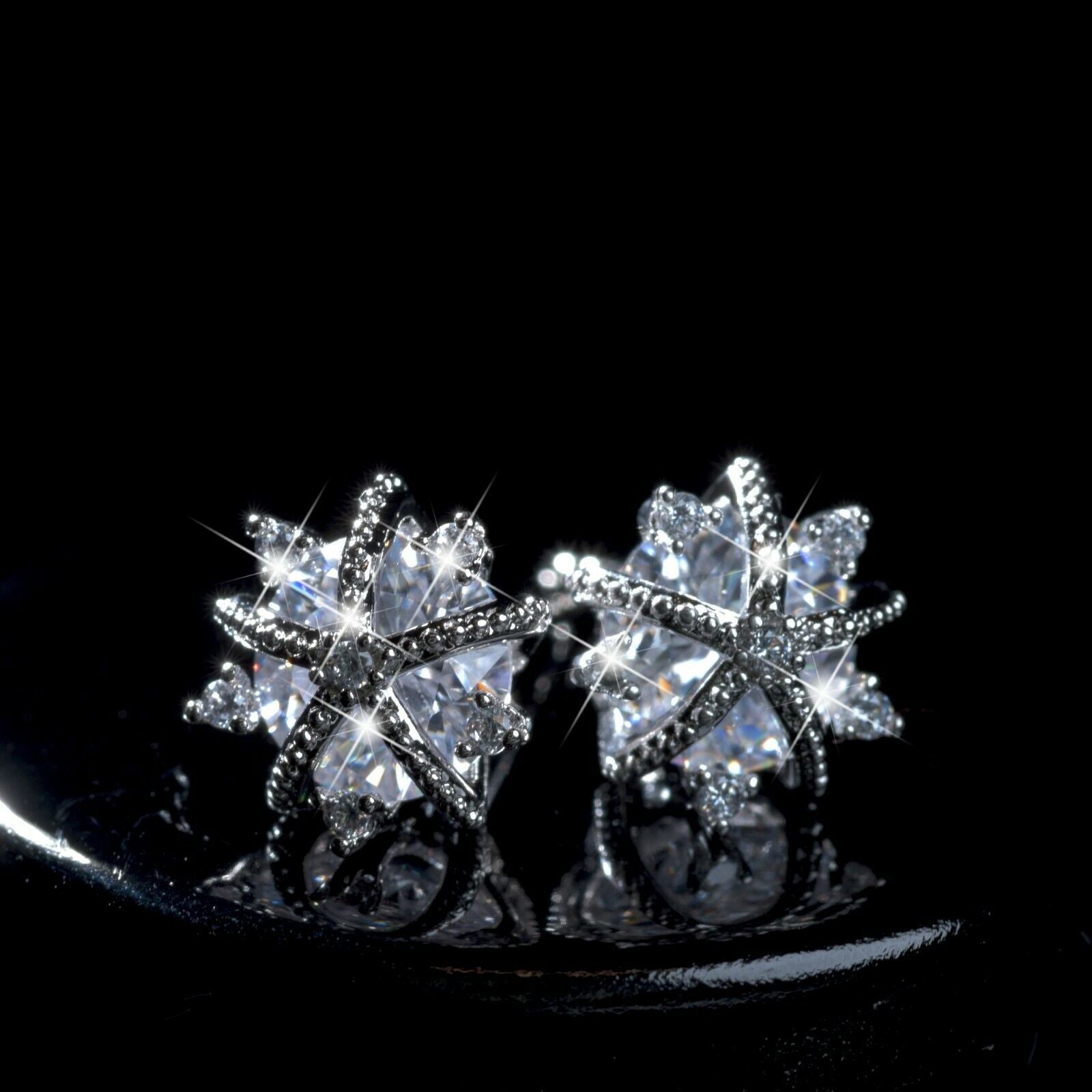 18k white gold filled made with SWAROVSKI crystal star Pentagram stud earrings