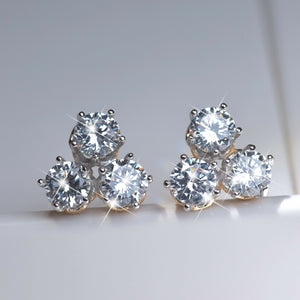18k white yellow gold filled made with SWAROVSKI crystal stud three stone earrings