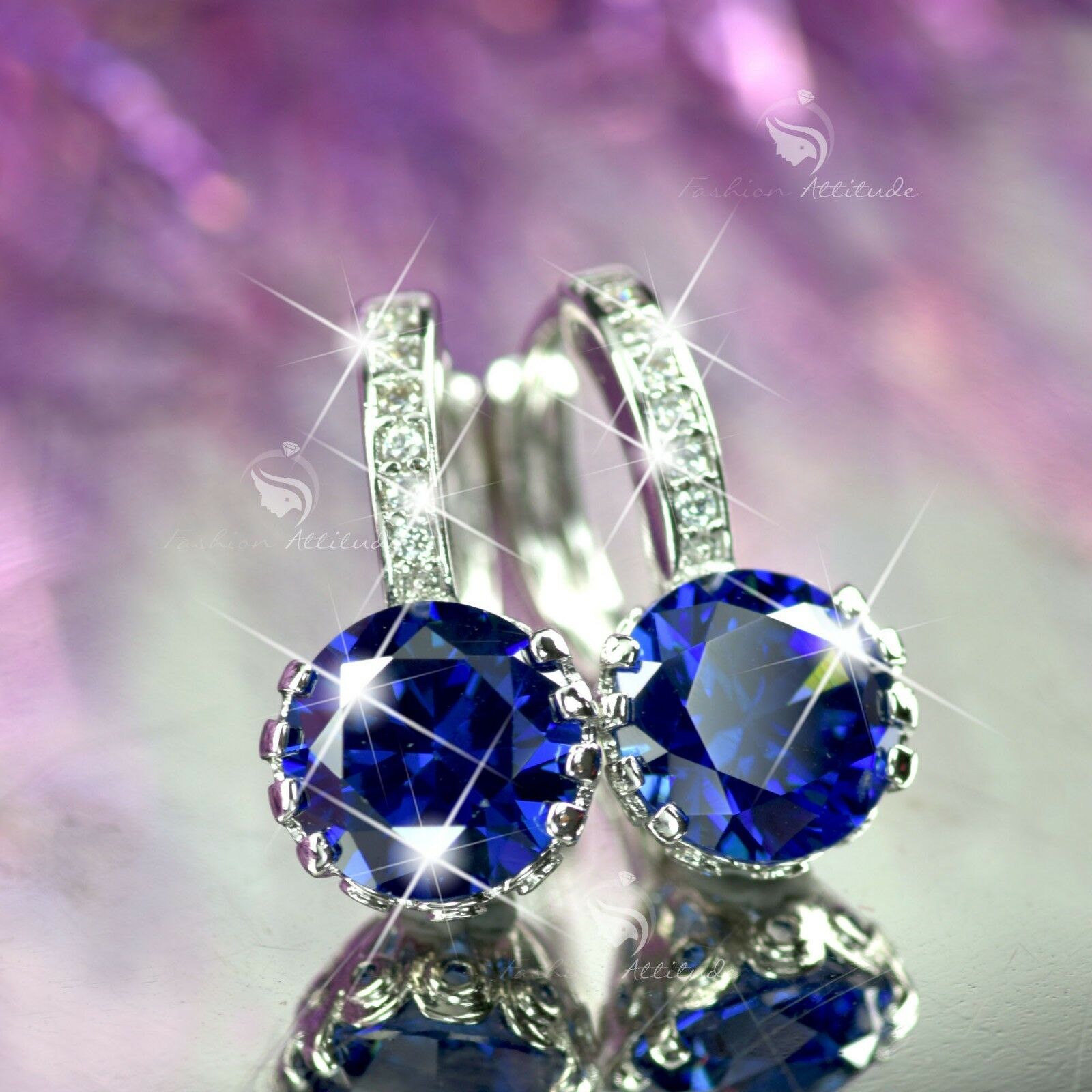 18k white Gold Filled made with blue SWAROVSKI crystal earrings stud huggies classic