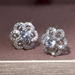 18k white yellow gold filled  made with SWAROVSKI crystal stud flower earrings