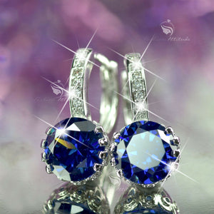 18k white Gold Filled made with blue SWAROVSKI crystal earrings stud huggies classic