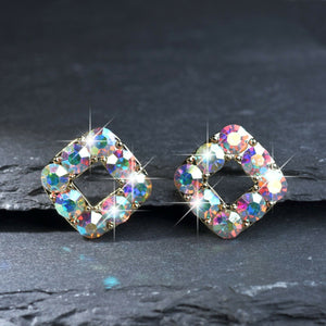 18k gold Plated made with SWAROVSKI crystal AB square stud earrings 13mm 925 silver pin