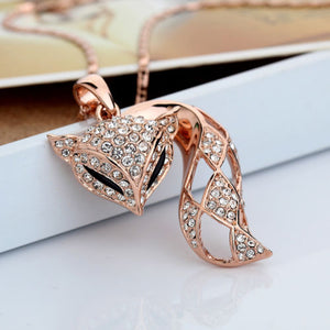 18K Rose Gold Plated Made With Genuine Swarovski Crystal Charming Fox Necklace
