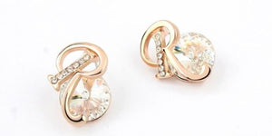 18K Rose Gold Plated Made With Genuine Swarovski Crystal Letter R Stud Earrings