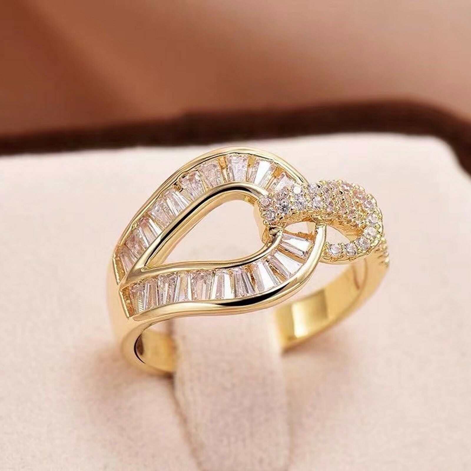 18K Yellow Gold Plated made with Swarovski crystal open band belt ring free size